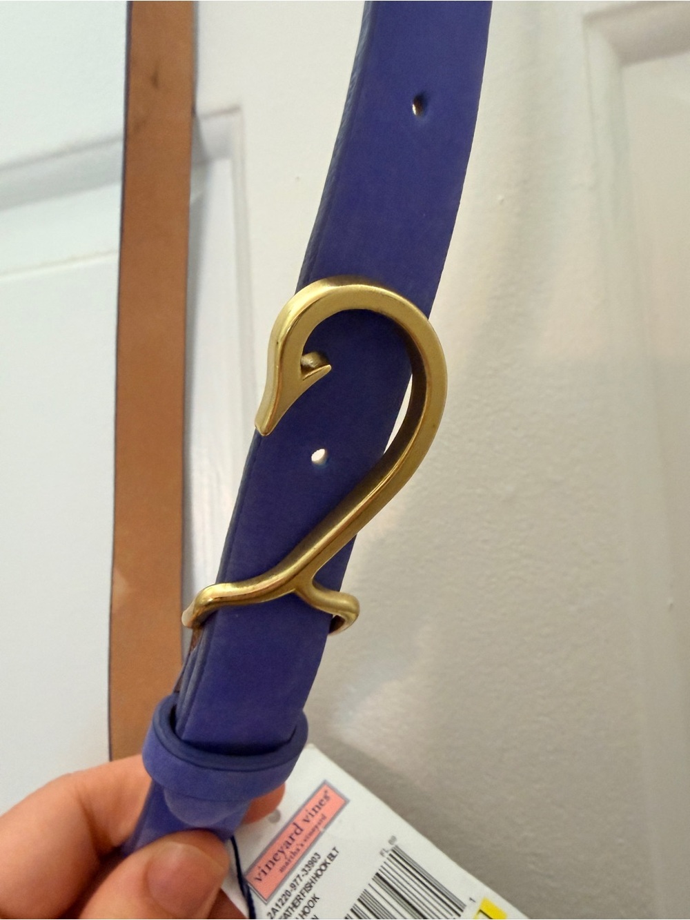 Vineyard Vines Marlin Leather Fishhook Belt - Purple with Gold Accent